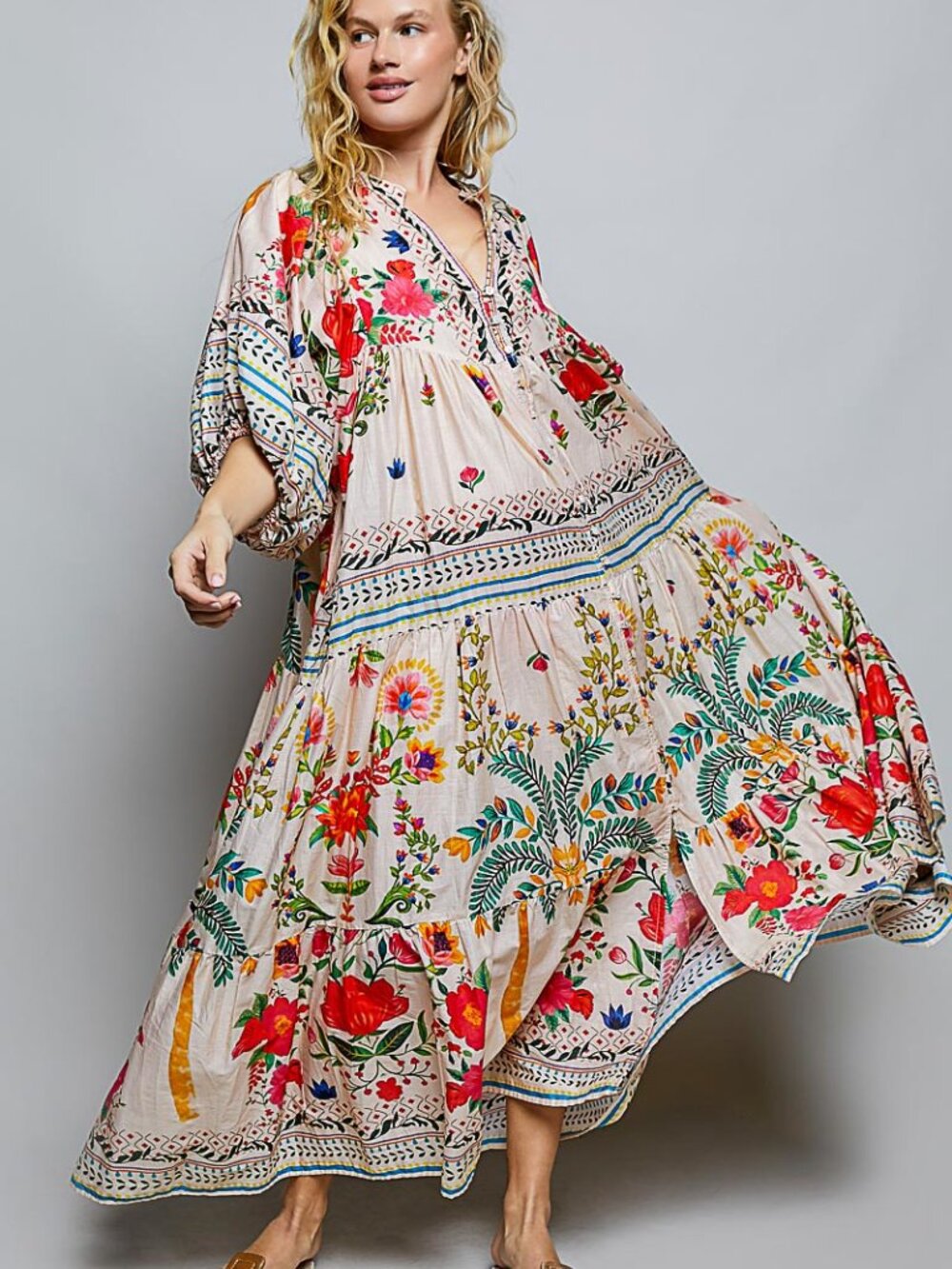 POL Multi Print Kaftan Maxi Dress - Picture 1 of 6